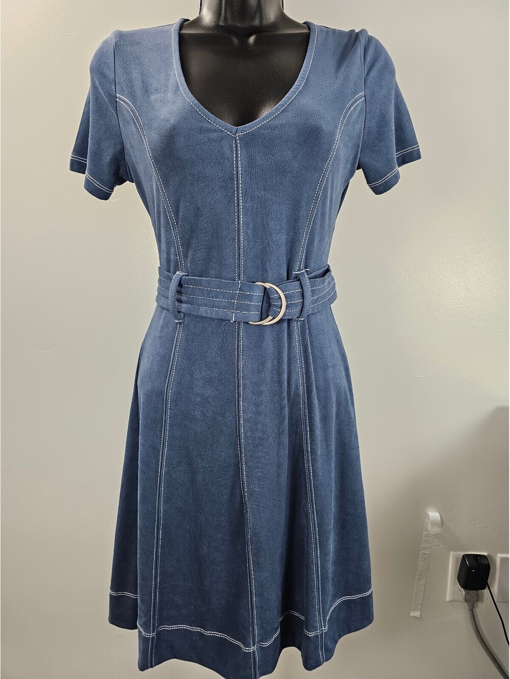 Rosie Harlow Blue Short Sleeve Belted Dress Size S